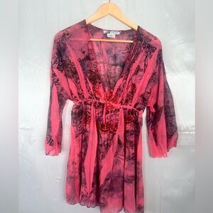 Pullover Multicolor Sheer Tunic .. beach boho‎ style top Size XL